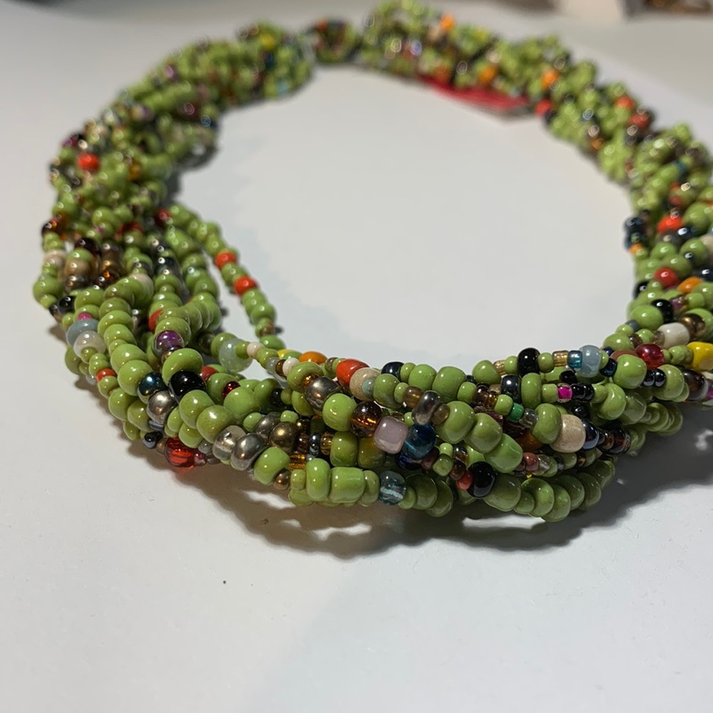 Green Beaded multistrand necklace 20 inches long